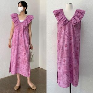 Vestidos informales Corea del Sur Simple INS Pequeño Francés Temperamento elegante Retro Viento nacional Sin mangas Lado agárico en el vestido largo