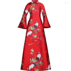 Robes décontractées printemps automne longue robe chinoise Soirée Jacquard Brocade Party Femme Vêtements Floral Longue