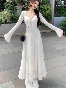 Vestidos casuales Spring Long For Women Lace Up A-Line Party Dress Manga Autumn Elegante elegante PROM ROBE VESTIDOS MUJER