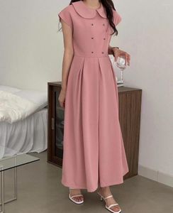 Robes décontractées Printemps Été Robe sans manches Femmes Élégant Corée Japon Style Slim Taille Une Ligne Coton Dames Vintage Midi Femme