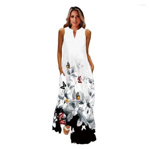 Vestidos casuales Primavera Verano vestido blanco 2023 Vintage sin mangas largo mujer estampado de mariposas playa Maxi Vestidos de mujer