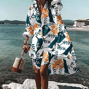 Robes décontractées Street Women's Fashion Autumn Selling Long Sleeve Revers Single-breasted Straight Print Shirt Dress