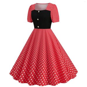 Robes décontractées Été 2024 Polka Dot Printing plus taille pour femmes à manches courtes 1950s Housewife Evening Party Prom Robe