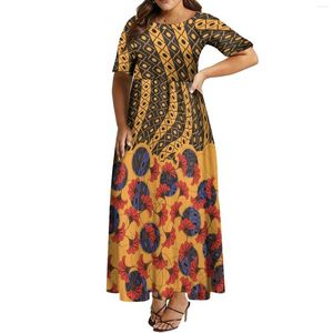 Vestidos casuales Vestido de arte de verano Falda larga de mujer Cuello redondo Manga corta Dobladillo plisado Se puede personalizar en patrones africanos
