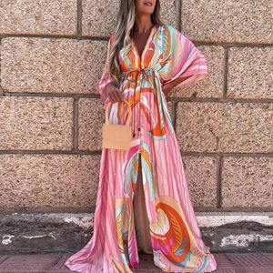 Vestidos casuales Verano Playa Floral Hendidura Vestido largo Estilo boho Suelto Hasta el tobillo Bohemio