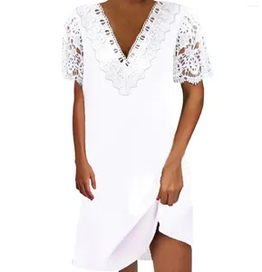 Vestidos casuales Vestido blanco de verano para mujer 2024 Encaje Manga corta Boho Beach Sundress Elegante Ladies Crochet Party Mini Vestidos