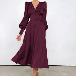 Robes décontractées Robe d'été pour femmes 2023 taille haute col en V longue rétro femme épissé a-ligne XS-XL