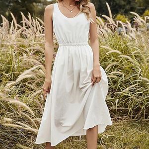 Robes décontractées d'été élégante robe blanche romantique belle taille élastique