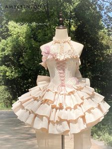 Robes décontractées doux princesse magnifique lolita mini licoux sexy sans manches croisées en lacet de robe de bal mince pour femmes vêtements de soirée
