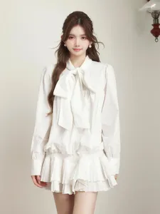 Vestidos informales Sweet Short Party Vestido Mujer Manga larga elegante camisa blanca francesa Estilo preppy Corea Fashion Chic 2024 Primavera