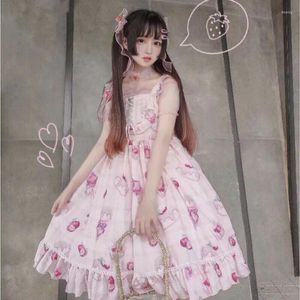 Vestidos casuales Dulce mujer lolita vestido para niña estilo japonés sin mangas correa de espagueti ropa rosa rodilla longitud kawaii streetwear fiesta