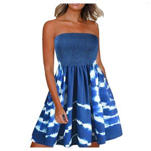 Robes décontractées Swing Loose Print Summer Women Flowy Top Dress Boho Low Cut Mini For Holiday In Red