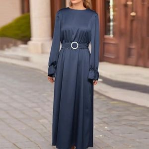 Robes décontractées vintage Abaya Ruffle Sleeve Nida de haute qualité avec poches ceinture gratuite Eid Ramadan Islamic Clothing Musulman Women Maxi robe