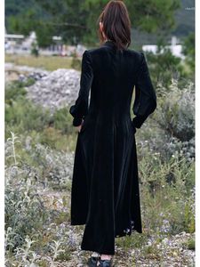 Vestidos casuales Vintage negro moda mujer cintura alta ventilador plisado bolsillo 2023 otoño minoría vestido suelto