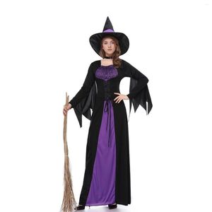 Robes décontractées Vintage Halloween Cosplay Costume Sorcière Automne Hiver Violet Up Party Crâne Dentelle Robe Robe Vêtements Vampire Gothique 2023
