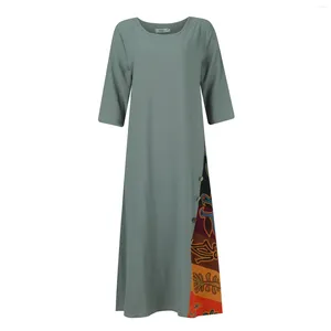 Vestidos informales Vintage largo para mujer verano 2023 talla grande vestido de línea de retazos 3/4 mangas alto dobladillo bajo vestidos para mujer