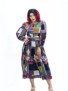 Vestidos casuales Vintage patrón de patchwork al azar vestido para mujer falda estampada de talla grande de alta calidad largo