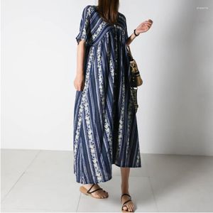 Vestidos casuales Vintage Primavera / verano Literario Coreano Vestido estampado de gran tamaño Estilo nacional Suelto Batik Maxi