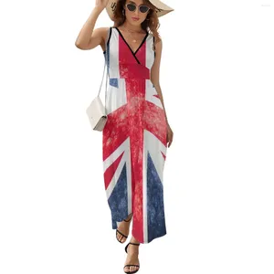 Robes décontractées vintage Union Jack British Flag Dress Womenmodern Maxi V Neck High Waist Custom Boho Beach Long