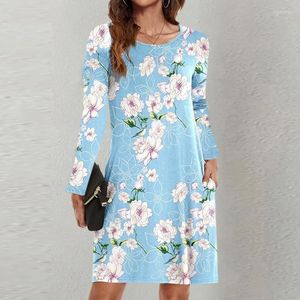 Robes décontractées Vintage Femmes Mode Robe à imprimé floral Manches longues Col rond Lâche 2023