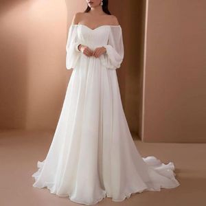 Robes décontractées robe de mariée en dentelle maxi manche lanterne haute taille floum ourlet hors épaule robe de soirée dames vestidos