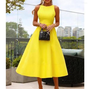 Robes décontractées Wepbel jaune robe sans manches taille haute a-ligne mignon été femmes couleur unie débardeurs doux grand swing maxi