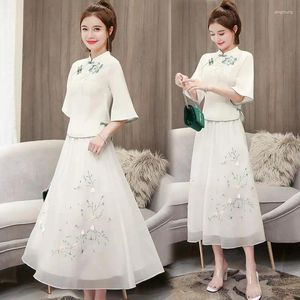 Vestidos informales Vestidos de Hanfu White para mujeres Chiffon de verano Ancient Chinese Style Top and Skirt Cosplay Traje de dos piezas L11