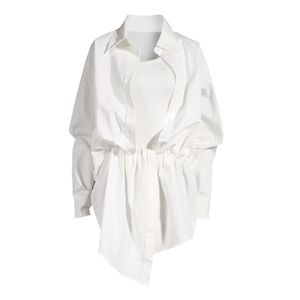 Robes décontractées blanc irrégulière sangle chemise jupe pour femmes 2023AW même conception sens petite mi-longueur faux deux pièces robe