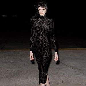 Vestidos informales, venta al por mayor, 2021, vestido de fiesta de cóctel de celebridad de boutique de moda de manga larga de franela negra para mujer