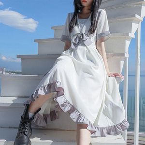 Vestidos casuales vestido de mujer blanco JK lolita y2k vintage arco gótico estilo preppy niñas trajes de marinero japonés midi manga corta verano
