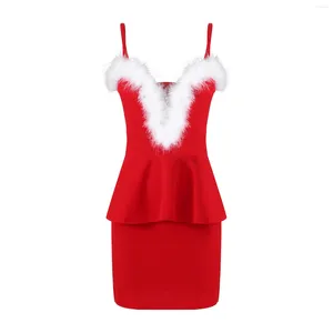 Robes décontractées Femmes Noël Dress Up Costume Érotique Velours Rouge Mme Claus Santa Cosplay Sexy Vêtements Exotiques Moulante