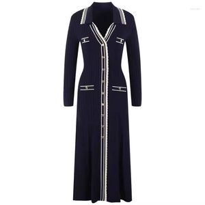 Robes décontractées femmes robe mode à manches longues Vintage tricoté 2023 vente en gros livraison directe