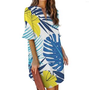 Robes décontractées femmes robe florale style hawaïen col en V mini manches courtes en vrac surdimensionné plage resort porter été vestido