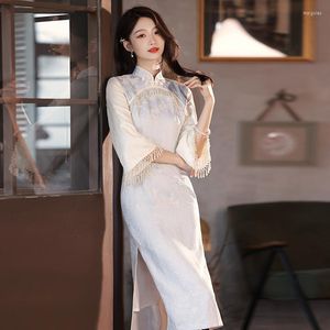 Vestidos casuales Mujer Dama Elegante Vestido de manga grande Cheongsam Qi Pao Estilo chino