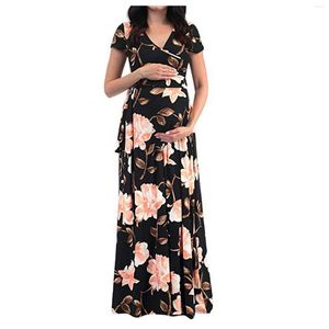 Robes décontractées Femmes Maternité Maxi Dress Floral Print Grossesse Robe Pography Props Vêtements Plage