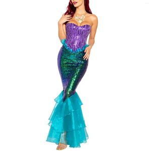 Robes Décontractées Femmes Sirène Princesse Carnaval Halloween Costumes À Volants Paillettes Longue Queue Fantaisie Vêtements Sexy Cosplay Party Deluxe Vestidos