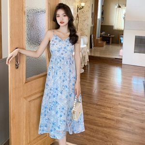 Robes Décontractées Femmes Midi Floral Slip Dress Robe D'été 2023 Piste Élégant Vintage Boho Coréen Fée Mer Plage Vacances Fête Vestidos