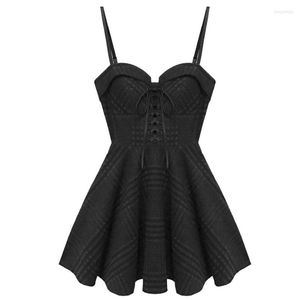 Robes décontractées Femmes Plaid Plissé Mini Robe Gothique Harajuku Sexy Sling Strap Dos Nu Rock Punk Jurken Goth Filles Femme Courte Robe