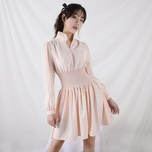 Vestidos casuales Primavera y verano para mujer Boutique de gama alta Vestido de cierre de cintura de manga larga rosa