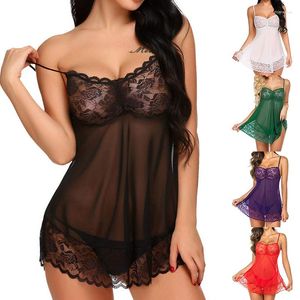 Vestidos casuales Mujeres Lencería sexy Erótico Baby Doll Perspectiva Pijamas de encaje Pecho desnudo Porno Parte inferior Mujer Ropa interior