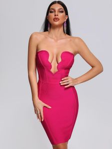 Casual Jurken Vrouwen Zomer 2023 Sexy Strapless Backless Roze Mini Bodycon Bandage Jurk Elegante Avond Club Party