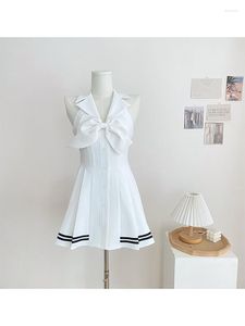 Robes décontractées femmes été blanc arc a-ligne robe Vintage élégant licou cou pour filles vacances fête Club Kawaii une pièce robes 2023