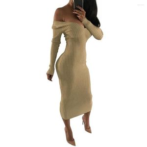 Vestidos casuales Sweater Dress Slash Neck Off Shoule Long Sleim Slim Sexy Skinny Rata Femme Vestido 2023 Invierno Primavera