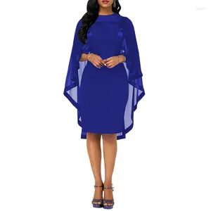 Robes décontractées Femmes Cape Manches Col Rond Flowy Robe Moulante Cocktail Formel Mariage Invité Église Robe De Dîner Pour Dames Parti Porter