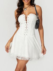 Vestidos casuales wsevypo de encaje de encaje floral blanco top vestido para mujeres damas verano sin correa sin tirantes corsé mini mini