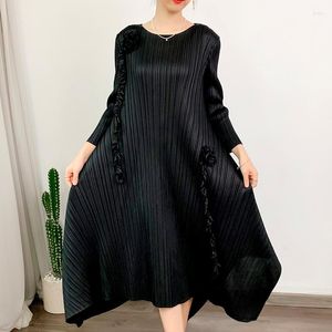 Robes décontractées YUDX Miyake robe d'été femmes 2023 pressé plissé surdimensionné lâche haute Sexy taille longueur jupe semble mince col rond