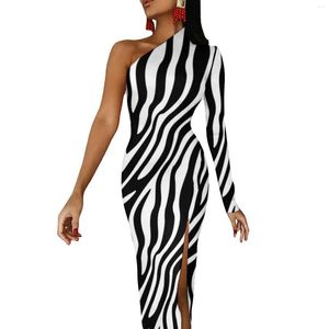 Robes décontractées motif zèbre robe moulante printemps rayures animales africaines imprimer moderne haute fente longue femmes manches fête