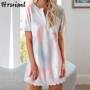 Moda casual vestido de verão manga curta o-pescoço es mulheres tie-dye festa clube plus size homewear vestidos mujer 210513