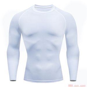 Casual Fitness T-shirt Blanc Hommes Haut à manches longues Compression Serré rash guard mâle MMA Hiver Entraînement Couche de Base Chaude Jogging 1118