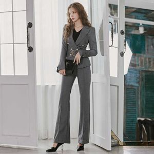 Casual Ladies Blazers Suit Women Work Wear Mujer Sashes Coat Blazer y Pants Set Chic Office Suits Autumn 210529